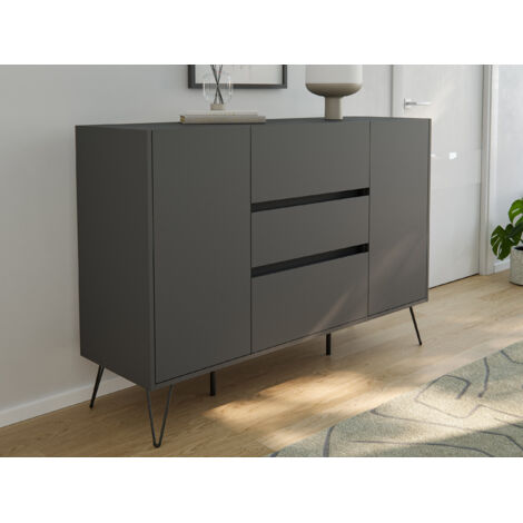 Design Sideboard Kommode Daro 140cm Greifraum 3 SoftClose 2 Türen Grafit