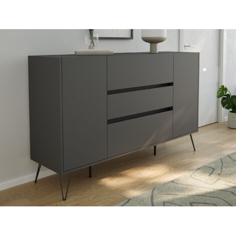 Design Sideboard Kommode Lovo 155cm Greifraum 3 SoftClose 2 Türen Grafit