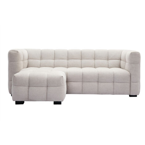 Design-Sofa 3-Sitzer mit Fußstütze aus beigem Stoff im Samtdesign CORTO