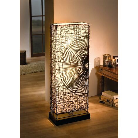 Design Stehlampe Sonne aus Rattan & Metall, 110 cm hoch, Deko Standleuchte