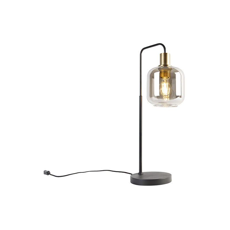 Design table lamp black with gold with smoke glass - Zuzanna