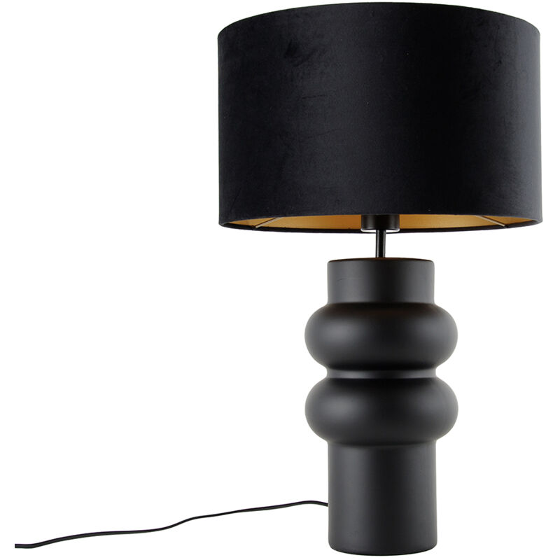 Qazqa - Design Tischleuchte Schwarzer Samtlampenschirm Schwarz Mit Gold 35 Cm - Alisia