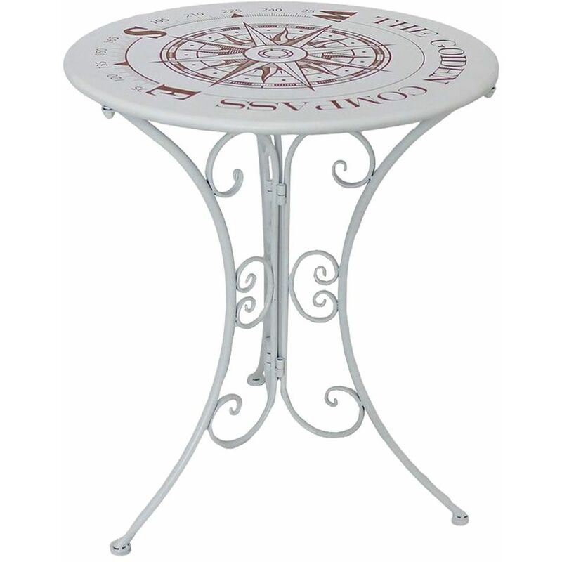 Harms - Design giardino bistrot decorazione tavolo terrazza laterale mobili da esterno bianco aspetto shabby bussola stampa 950482