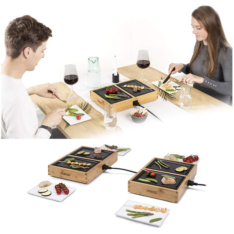 Design Teppanyaki - Tischgrill für 6 Personen im Bambusgehäuse - 6x 20,5 x 14cm