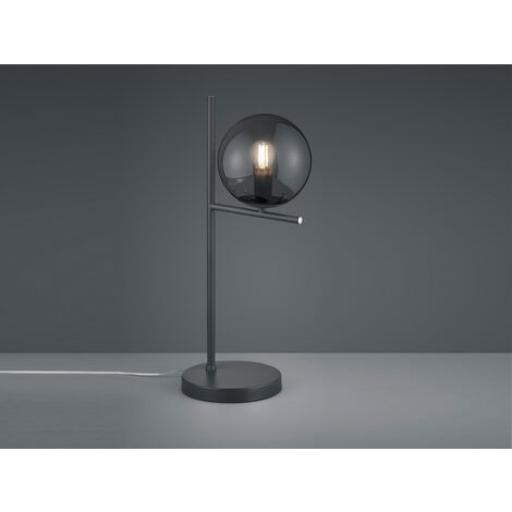 Design Tischleuchte PURE Anthrazit Lampenschirm Glaskugel Rauchfarbig, Höhe 52cm
