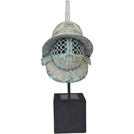 Design Toscano Ancient Helmet Statua Elmo Gladiatore Antico Romano di Pompei, Metallo, Verde, 37x29x73.5 cm