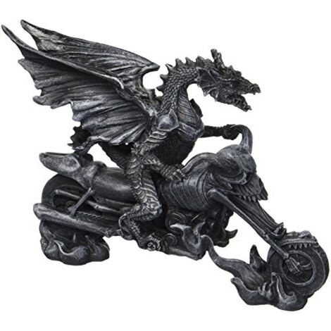 Design Toscano CL52102 Statua Drago Biker su Chopper Scheletro, Grigio, 20.5x7.5x16.5 cm