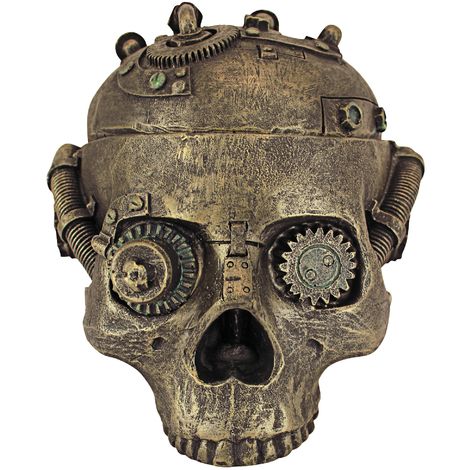 Design Toscano CL6067 Vaso di Contenimento del Cranio di Steampunk, Bronzo