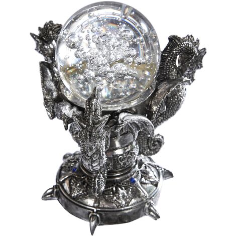 Design Toscano Drago del Castello di Corfu Decorazione in stile gotico statua, poliresina e vetro, two tone black & silver, 13 cm