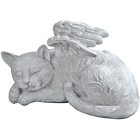Design Toscano Gatto angelo Memoriale per animali Lapide tombale Statua tributo, poliresina, finitura color pietra, 25,5 cm