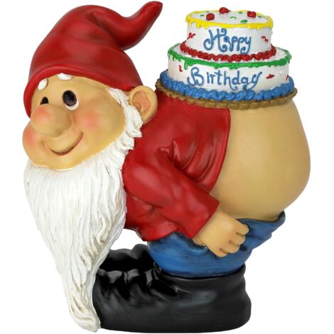 Design Toscano Loonie Moonie - Statua di Gnomo da Giardino con Scritta Happy Birthday, gnomi impertinenti, Statua di gnomi lunari, Multicolore, 14 x 18 x 19 cm