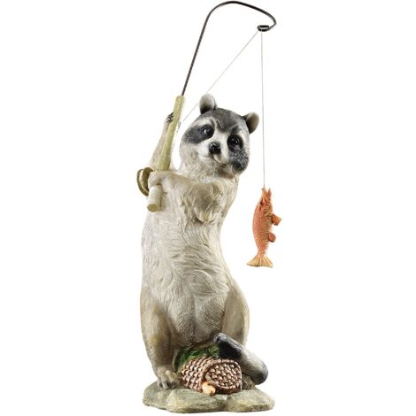 Design Toscano QM2374600 Statua del Procione Pescatore Mascherato, 14x12.5x30.5 cm