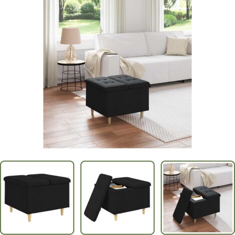 Design trapuntato - Pouf contenitore con cuscino Nero 60 x 60 x 45 cm Tessuto