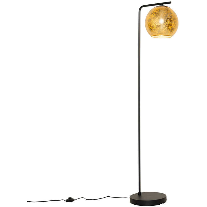 Qazqa Design-stehleuchte Schwarz Mit Goldenem Glas - Bert