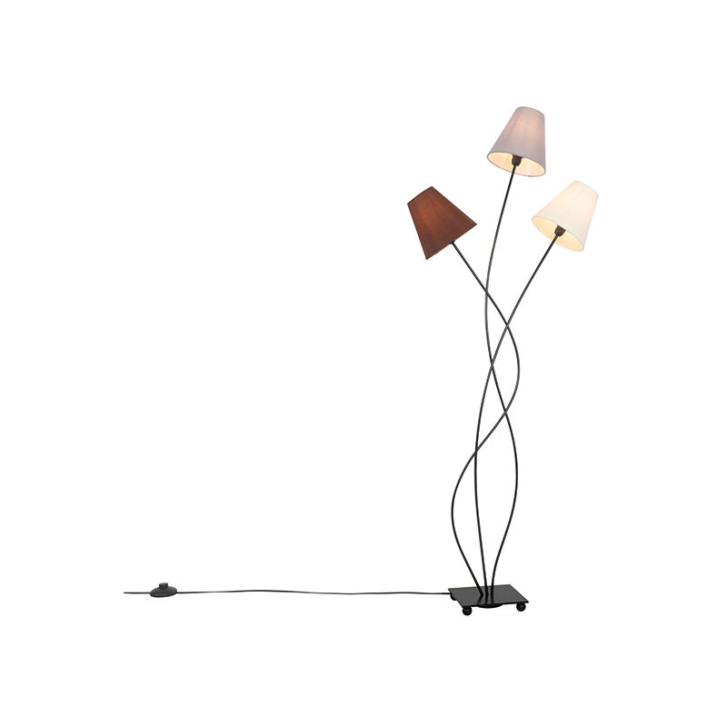 Design floor lamp black with fabric shades 3-light - Melis