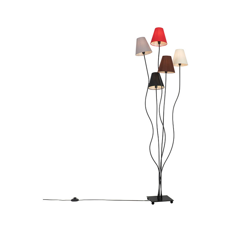 Design floor lamp black with fabric shades 5-light - Melis