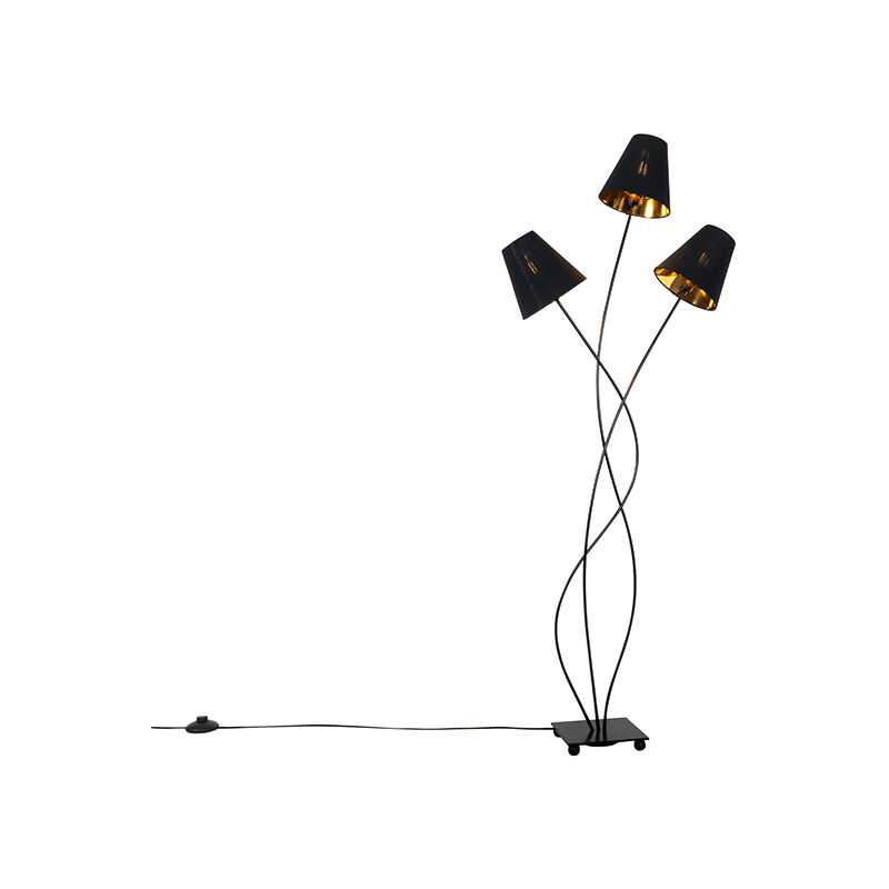Design floor lamp black with gold 3-light - Melis