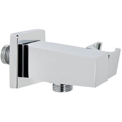Design-Wandanschlussbogen 90° mit Brausehalter - 30 mm quadratische Ausführung - chrom
