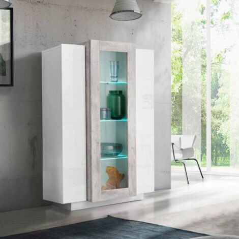 Design Wohnzimmer-Vitrine 120 cm glänzend weiß grau Corona