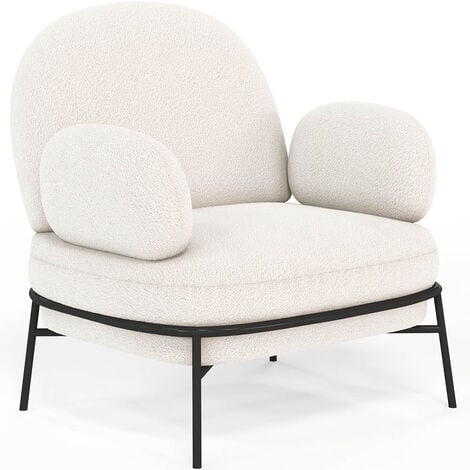 Designer Armchair - Upholstered in Bouclé Fabric - Alia White