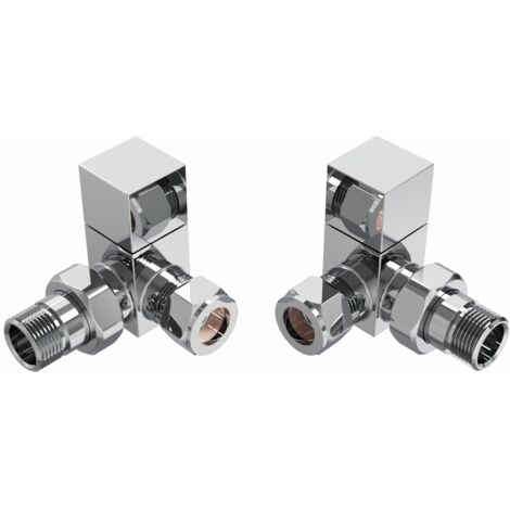 Designer Bathroom Radiator Heated Towel Rail Valves Chrome Pair Square Corner