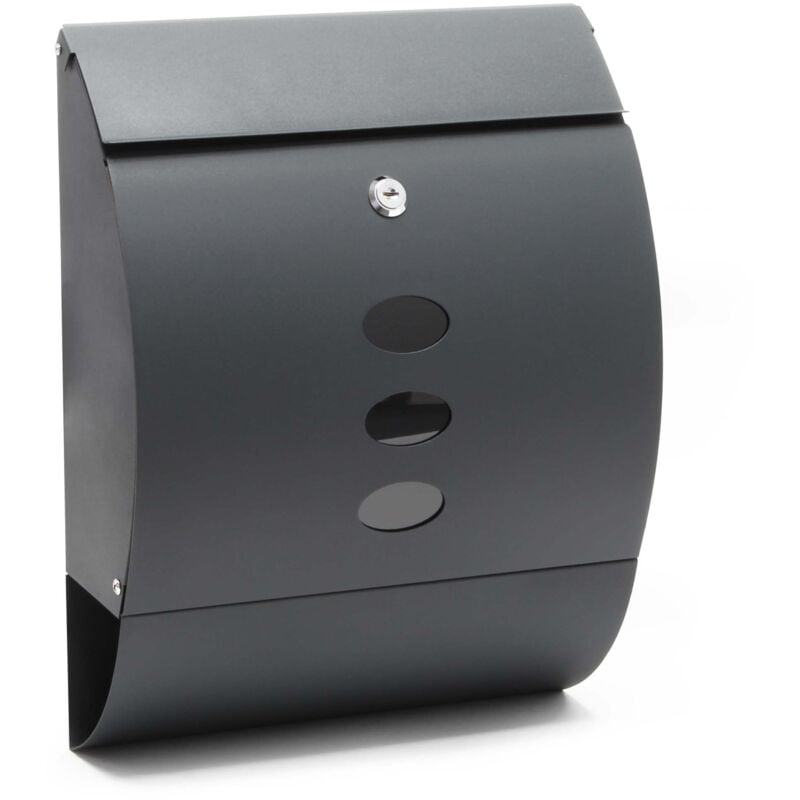 Wiltec - Boîte aux lettres murale ou sur pied design & Porte-journaux V18, Verrouillable, Gris anthracite, Acier galvanisé, 320 x 400 x 120 mm, avec