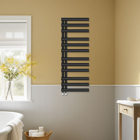 Designer Oval Column Heated Towel Rail Bathroom Ladder Radiator Vertical Rads 1200x450mm Black
