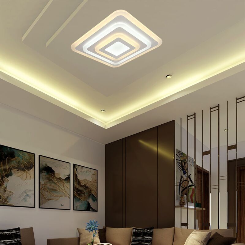 Plafonnier led pour salon, chambre à coucher, acier blanc, intensité variable, D49,5 cm