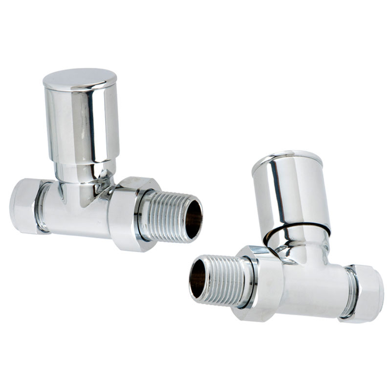 Designer Radiator 15mm Manual Chrome Straight Valves Pair