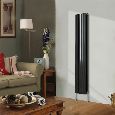 Designer Radiator 1800x354mm Double Oval Column Vertical Black