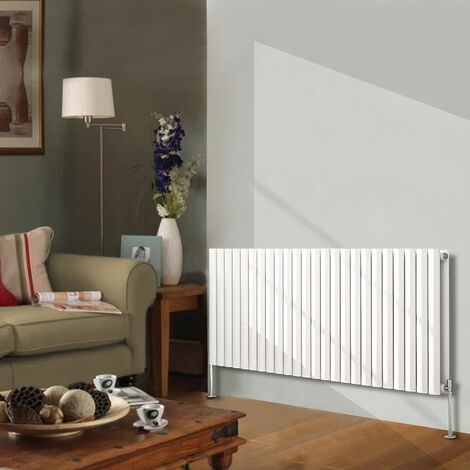 Designer Radiator 600x1416mm Double Oval Column Horizontal White