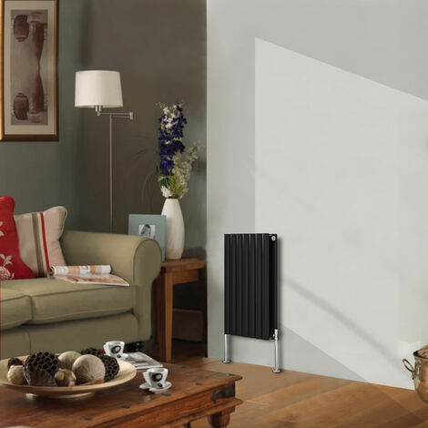 Designer Radiator 600x413mm Double Oval Column Horizontal Black