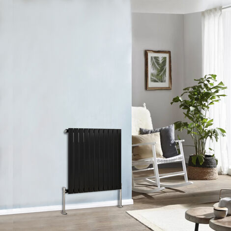 Designer Radiator 600x748mm Single Flat Panel Horizontal Black
