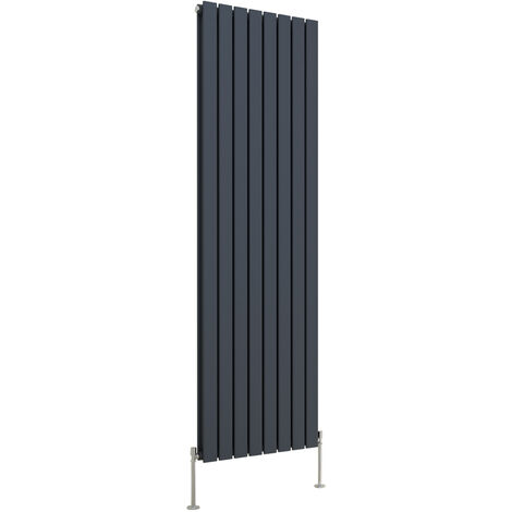 Designer Radiator Anthracite Flat Panel Central Heating with Angle Square Valve Vertical Double 1800x544mm