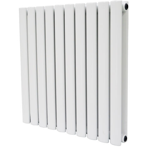 Designer Radiator Oval Column White Central Heating Rad with Angle Square Valve Horizontal Double 600x590mm