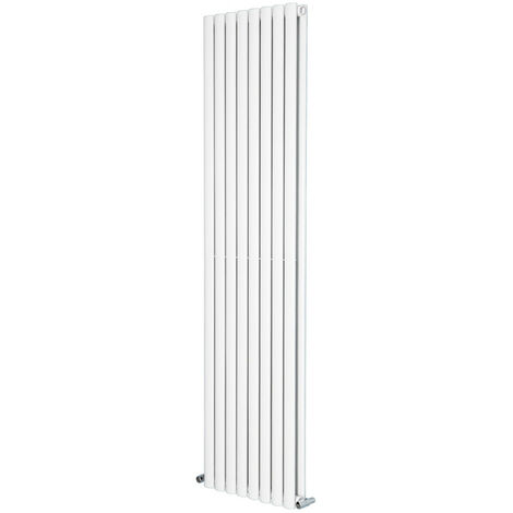 Designer Radiator Oval Column White Central Heating Rad with Angle Square Valve Vertical Double 1600x472mm