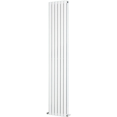 Designer Radiator Oval Column White Central Heating Rad with Angle Square Valve Vertical Double 1800x354mm