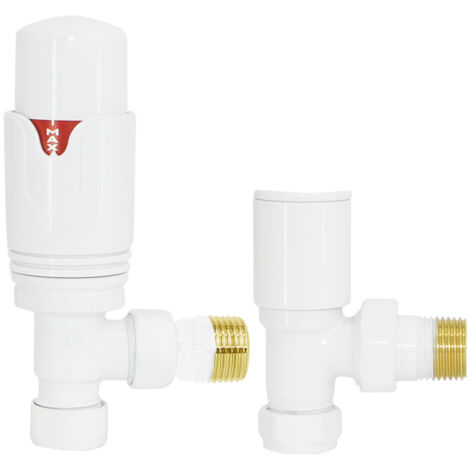 Designer Radiator Valves White Angled 15mm x 1/2" Thermostatic Twin Pack