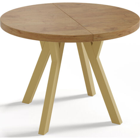 Designer Runder Ausziehbarer Esstisch - Loft-Stil, Platzsparend - Goldene Beine - 100 bis 150 cm - für 6-8 Personen - Hergestellt in EU - Lancelot Eiche - 150 cm