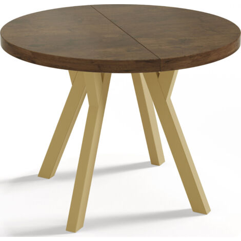Designer Runder Ausziehbarer Esstisch - Loft-Stil, Platzsparend - Goldene Beine - 100 bis 150 cm - für 6-8 Personen - Hergestellt in EU - Lefkas Eiche - 150 cm