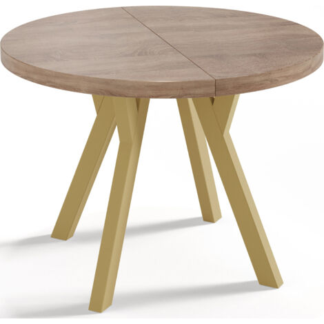 Designer Runder Ausziehbarer Esstisch - Loft-Stil, Platzsparend - Goldene Beine - 100 bis 200 cm - für 6-8 Personen - Hergestellt in EU - Sonoma Eiche - 200 cm