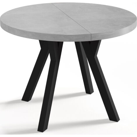 Designer Runder Ausziehbarer Esstisch - Loft-Stil, Platzsparend - Schwarze Beine - 100 bis 150 cm - für 5-8 Personen - Hergestellt in EU - Beton Grau - 150 cm