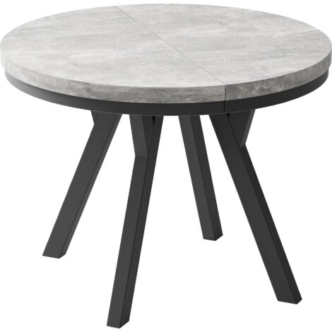 Designer Runder Ausziehbarer Esstisch - Loft-Stil, Platzsparend - Schwarze Beine - 100 bis 150 cm - für 5-8 Personen - Hergestellt in EU - Beton Grau - 150 cm