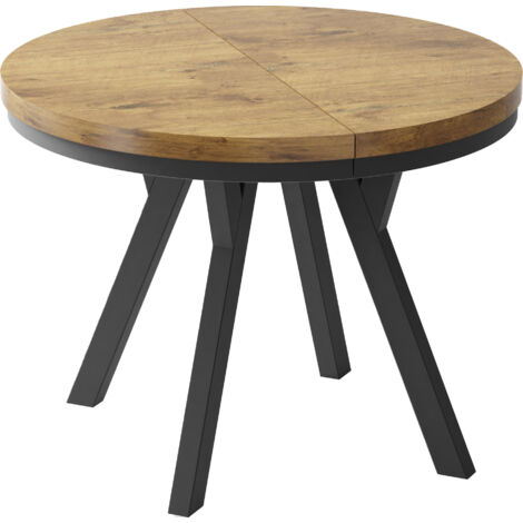 Designer Runder Ausziehbarer Esstisch - Loft-Stil, Platzsparend - Schwarze Beine - 100 bis 150cm - für 5-8 Personen - Hergestellt in EU - Lancelot Eiche - 150 cm