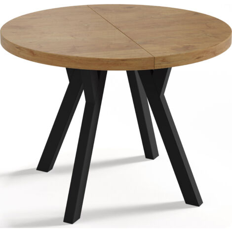 Designer Runder Ausziehbarer Esstisch - Loft-Stil, Platzsparend - Schwarze Beine - 100 bis 150cm - für 5-8 Personen - Hergestellt in EU - Lancelot Eiche - 150 cm