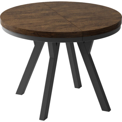Designer Runder Ausziehbarer Esstisch - Loft-Stil, Platzsparend - Schwarze Beine - 100 bis 200 cm - für 5-10 Personen - Hergestellt in EU - Lefkas Eiche - 200 cm