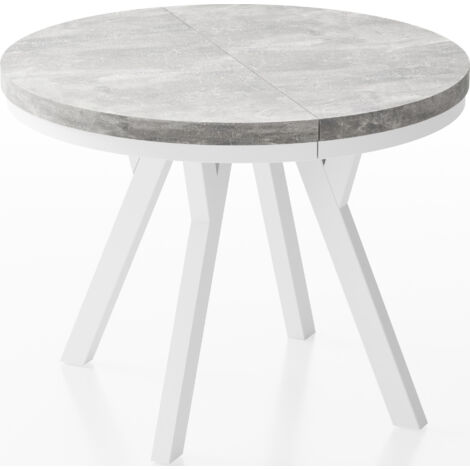 Designer Runder Ausziehbarer Esstisch - Loft-Stil, Platzsparend - Weiße Beine - 100 bis 150 cm - für 5-8 Personen - Hergestellt in EU - Beton Grau - 150 cm