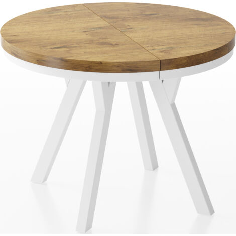 Designer Runder Ausziehbarer Esstisch - Loft-Stil, Platzsparend - Weiße Beine - 100 bis 150 cm - für 5-8 Personen - Hergestellt in EU - Lancelot Eiche - 150 cm