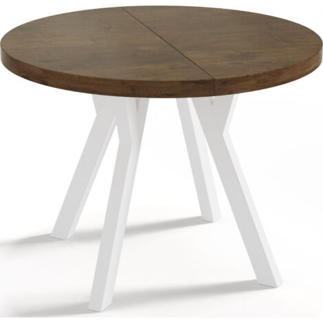 Designer Runder Ausziehbarer Esstisch - Loft-Stil, Platzsparend - Weiße Beine - 100 bis 150 cm - für 5-8 Personen - Hergestellt in EU - Lefkas Eiche - 150 cm