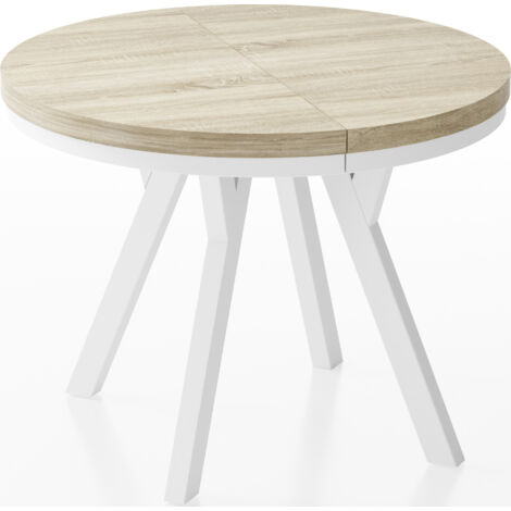 Designer Runder Ausziehbarer Esstisch - Loft-Stil, Platzsparend - Weiße Beine - 100 bis 150 cm - für 5-8 Personen - Hergestellt in EU - Sonoma Eiche - 150 cm